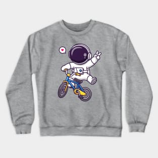 Cute Astronaut Riding Bicycle Cartoon Crewneck Sweatshirt